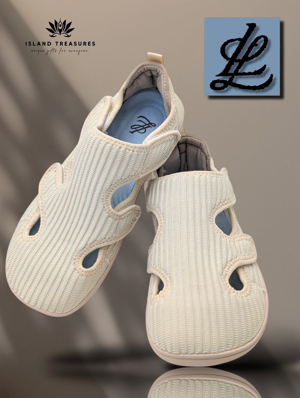NEW LeIsfIt Women's Sz 9 Taupe Ribbed Knit Adjustable Walking Comfort Sandals